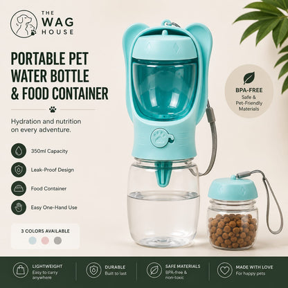 Portable pet water bottle & food container