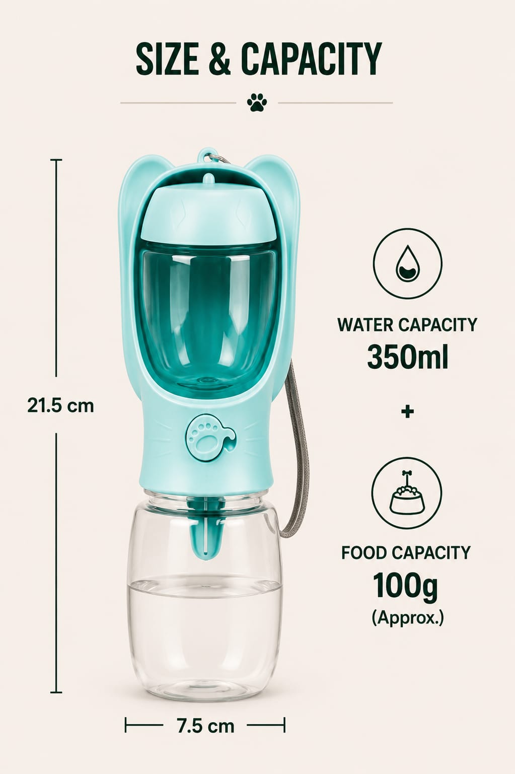Portable pet water bottle & food container