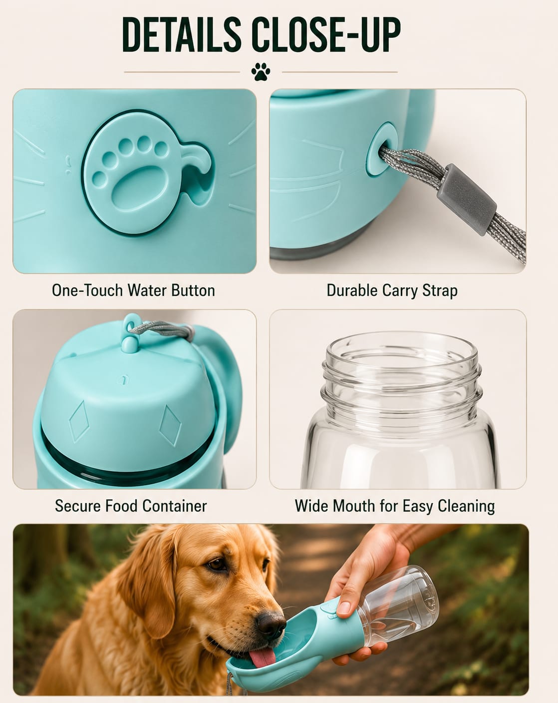 Portable pet water bottle & food container