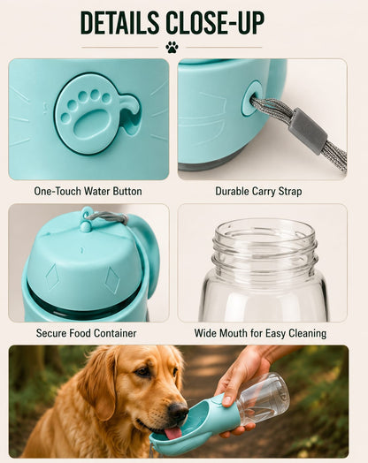 Portable pet water bottle & food container