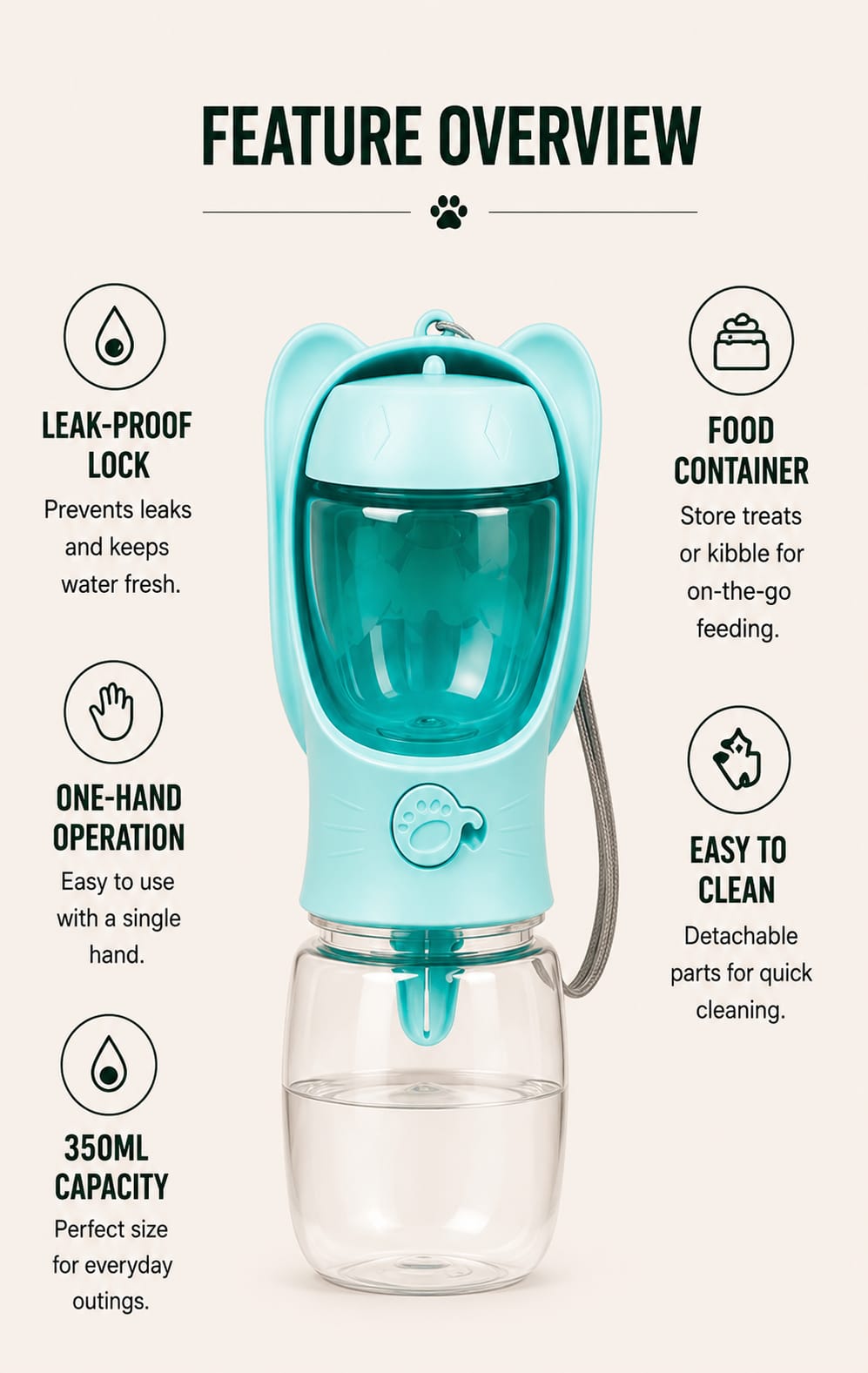 Portable pet water bottle & food container